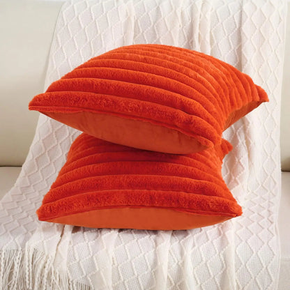 Faux Rabbit Fur Throw Pillow Cover - Ultra Soft Striped Decorative Cushion Cover for Sofa, Bed & Living Room (40x40 & 45x45 cm)