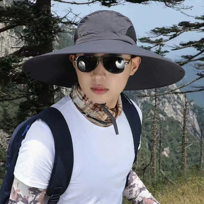15cm Large Brim Polyester Sun Hat – UV Protection Breathable Mesh Fishing Cap, Foldable Outdoor Hat for Hiking & Beach