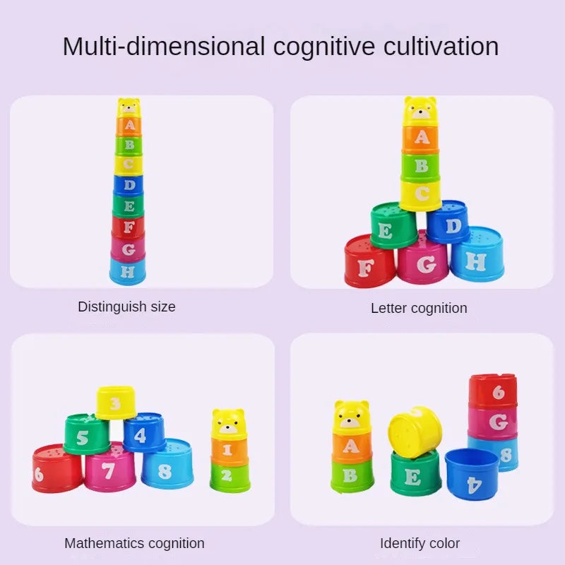 Gobelets empilables chiffres et lettres pour enfants – Jouet sensoriel Montessori éducatif pour tout-petits, jeu de puzzle d'apprentissage précoce, cadeau d'activité d'empilement rapide