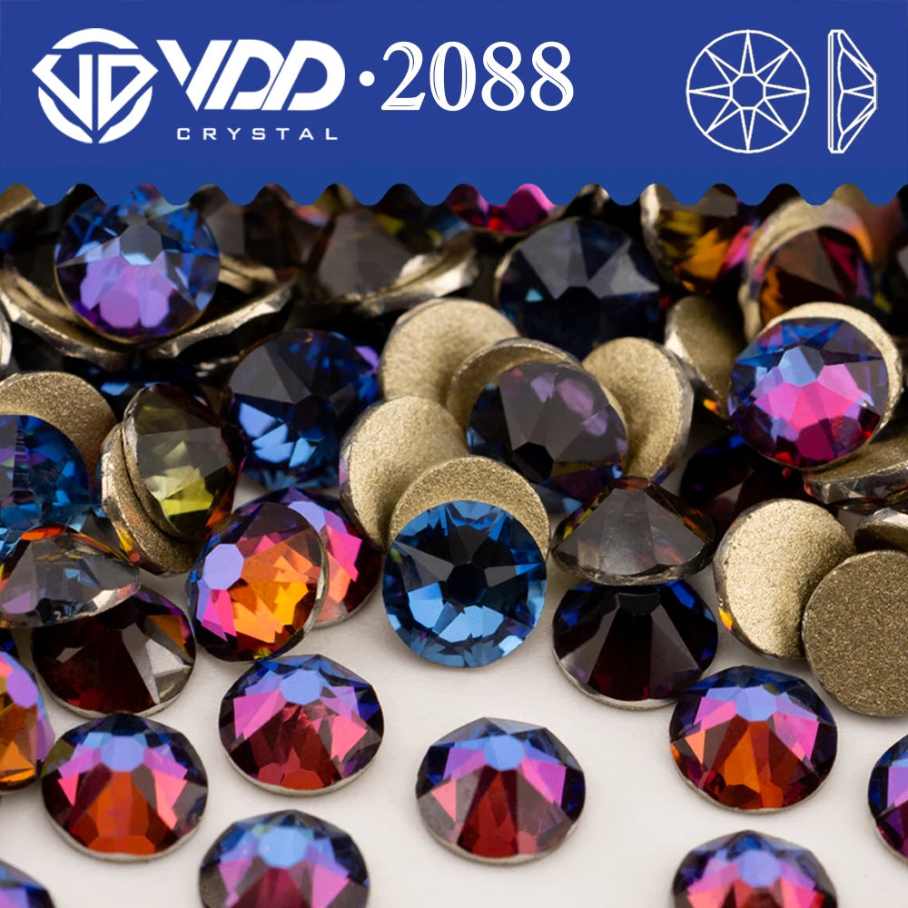 VDD 2088 Crystal Flower Nail Rhinestones – Non-Hotfix 8 Big & 8 Small Flatback Gems for Nail Art & DIY Decorations