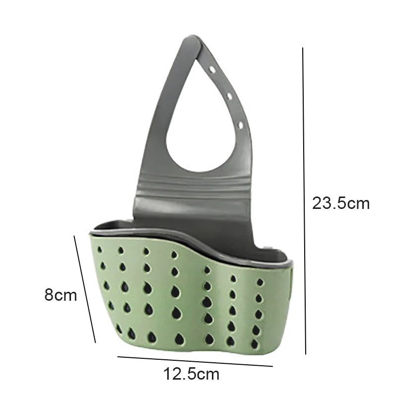Adjustable Kitchen Sink Drain Basket Sponge & Soap Holder Hanging Sink Organizer