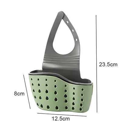Adjustable Kitchen Sink Drain Basket Sponge & Soap Holder Hanging Sink Organizer