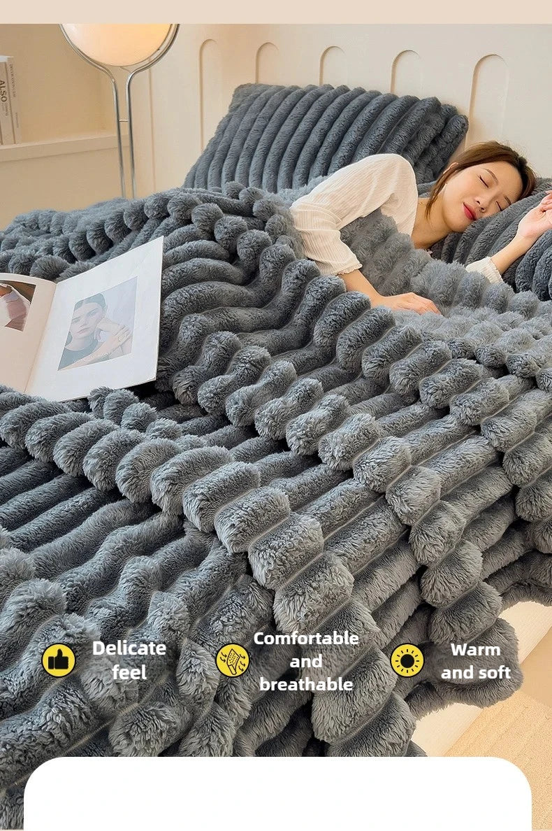 Manta Suave de Felpa de Conejo Artificial – Manta Gruesa Cálida para Sofá, Cama y Confort Otoñal