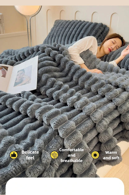 Manta Suave de Felpa de Conejo Artificial – Manta Gruesa Cálida para Sofá, Cama y Confort Otoñal