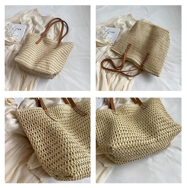 Bolso de Hombro de Paja Tejido a Mano para Mujer – Bolso Tote Bohemio de Verano para Playa, Bolso de Mano Tejido a la Moda 2025 para Viajes, Compras, Vacaciones y Uso Diario Casual