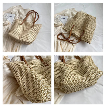 Bolso de Hombro de Paja Tejido a Mano para Mujer – Bolso Tote Bohemio de Verano para Playa, Bolso de Mano Tejido a la Moda 2025 para Viajes, Compras, Vacaciones y Uso Diario Casual
