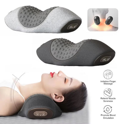 Almohada masajeadora para cuello – Almohada con calefacción y vibración para soporte cervical, cojín de masaje relajante para confort del cuello, apoyo para dormir y dispositivo de terapia en casa para aliviar el estrés