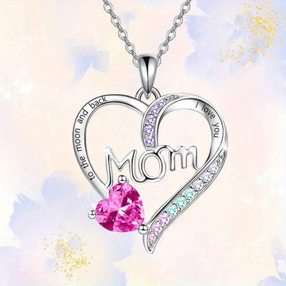 I Love You Mom Heart Pendant Necklace – Acrylic Decor with Alloy Chain, White K Plated Fashion Jewelry Gift for Women