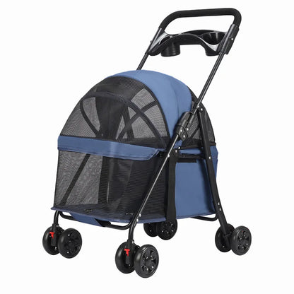 2-in-1 Foldable Pet Stroller Lightweight Dog & Cat Travel Cart with Large Cabin for Outdoor Use