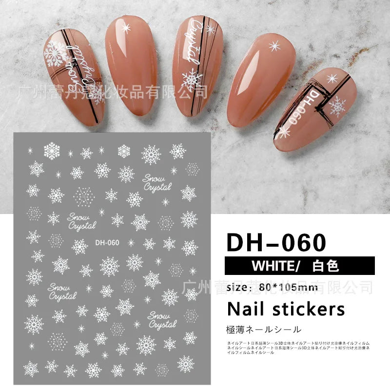 3D Christmas Nail Art Stickers – Snowflake & Winter Tree Nail Decals for Nail Tips Decoration