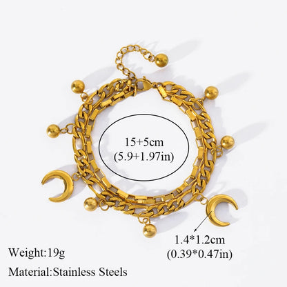 Pulsera de acero inoxidable 316L con dijes de estrellas de mar, luna y estrellas doradas – Cadena de muñeca moderna para mujer, regalo de joyería para fiestas