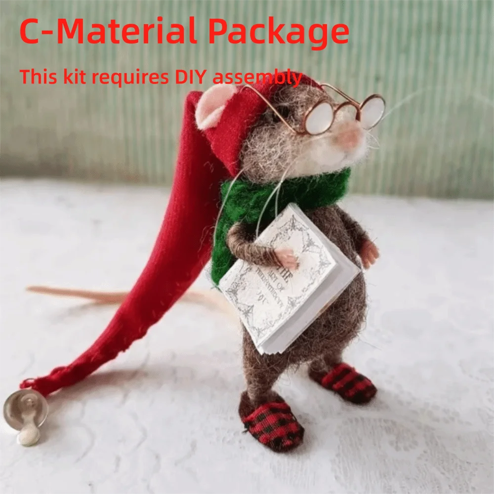 Needle Felted Mouse Christmas Ornament – Cute Wool Felt Mouse Hanging Decoration, Handmade Craft Decor for Christmas Tree & Home