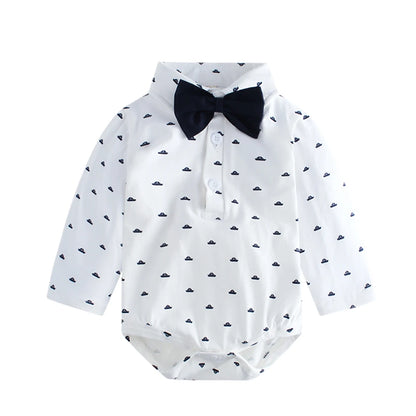 Baby Boy Gentleman Long Sleeve Romper with Bow – 3-24 Months Spring Autumn Winter Birthday Bodysuit, Cute Formal Baby Outfit