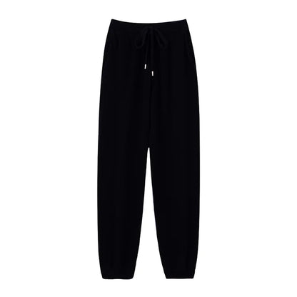 Pantalones de cachemir 100 % pura lana para mujer, de punto, sueltos, de cintura alta, con puños, para otoño e invierno, de corte recto y ajustado