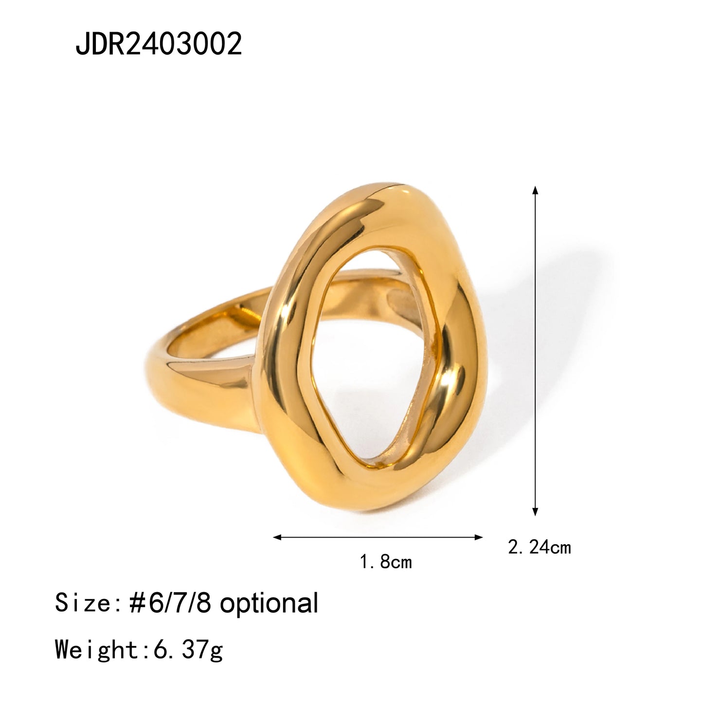 Bague creuse ajustable plaquée or 18 carats - Bague de mode minimaliste en acier inoxydable pour femme