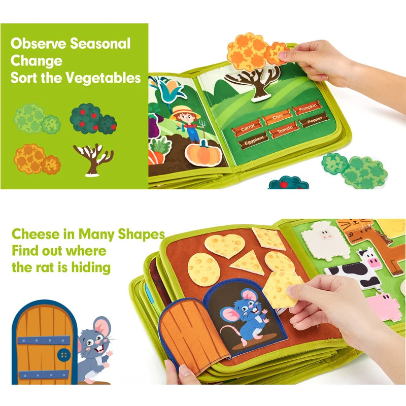 Libro de actividades Montessori de animales de granja – Libro de actividades de fieltro para el desarrollo de la motricidad fina y el aprendizaje temprano en niños pequeños