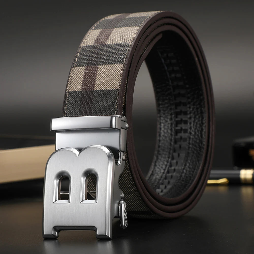 Men's Genuine Leather & Canvas Belt 3.4cm Classic Buckle Casual Jeans Waist Belt