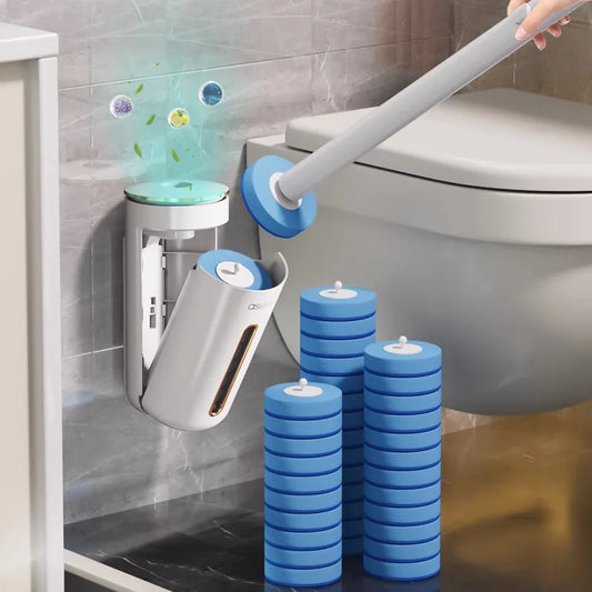 Cepillo de Inodoro Desechable Montado en Pared – Juego de Cepillos de Limpieza de Inodoro Reemplazables, Herramienta Higiénica de Fregado de WC con Soporte de Almacenamiento para Baño, Moderno Accesorio de Limpieza de Baño