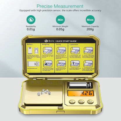 Balance de Bijoux Numérique 200g x 0.01g – Balance de Précision de Poche avec Poids d'Étalonnage de 50g
