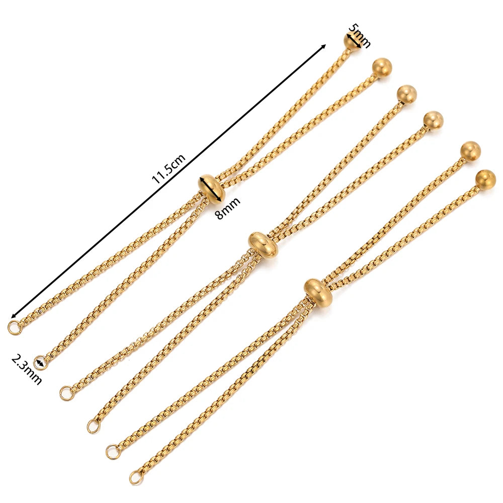 Chaînes coulissantes réglables en acier inoxydable 304, lot de 3, avec embouts à billes – Rallonges de bracelet DIY pour la fabrication de bijoux
