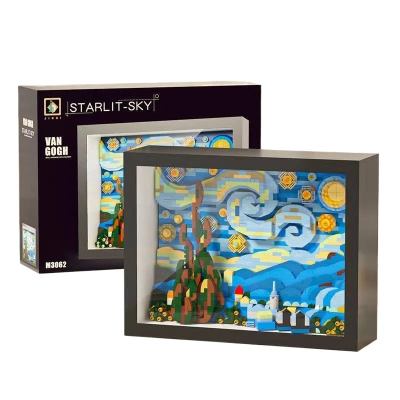 3D Diamond Building Block Art Set with Display Box – Van Gogh Sunflowers, The Starry Night & Great Wave Inspired Model, Kids' Gift