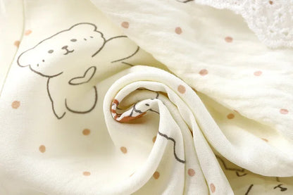Conjunto de pijama de encaje floral para niñas – Traje de dormir de princesa de manga larga holgado con pantalones para niños
