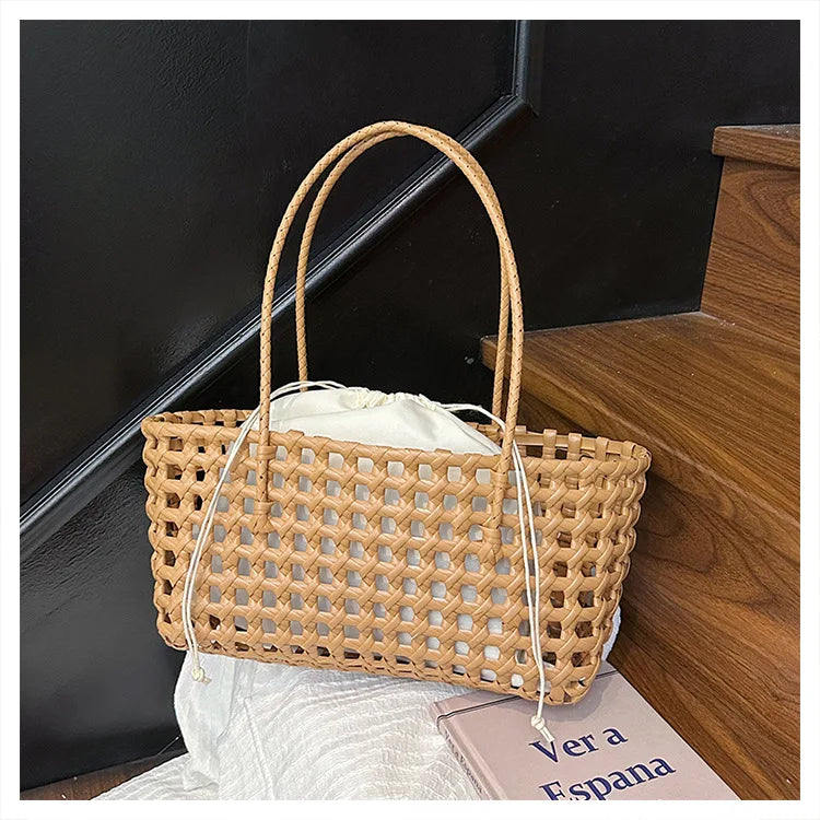 Bolso Cesta de Paja Tejido a Mano para Mujer – Bolso de Hombro de Ratán, Bolso de Playa de Verano para Mujer, Cartera de Viaje de Diseño para Compras, Vacaciones y Salidas Casuales