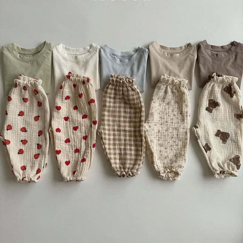Pantalones de Bebé de Algodón Orgánico – Pantalones Suaves de Muselina Estampados para Recién Nacidos y Niños Pequeños, Parte de Abajo Informal y Adorable para Usar en Primavera, Verano, Otoño e Invierno