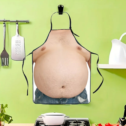 Adjustable Funny Belly Print Apron – 100% Polyester Woven Kitchen Apron for Cooking, Baking & Home Use
