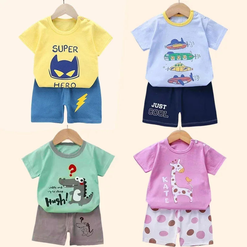 Conjunto de ropa de verano para niños de 2 piezas – Conjunto de camiseta y pantalones cortos de algodón para niños y niñas, ropa de manga corta para bebés, traje informal suave para niños para el juego diario y la comodidad