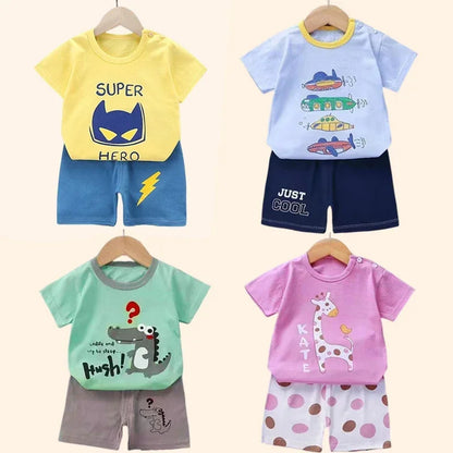 Conjunto de ropa de verano para niños de 2 piezas – Conjunto de camiseta y pantalones cortos de algodón para niños y niñas, ropa de manga corta para bebés, traje informal suave para niños para el juego diario y la comodidad