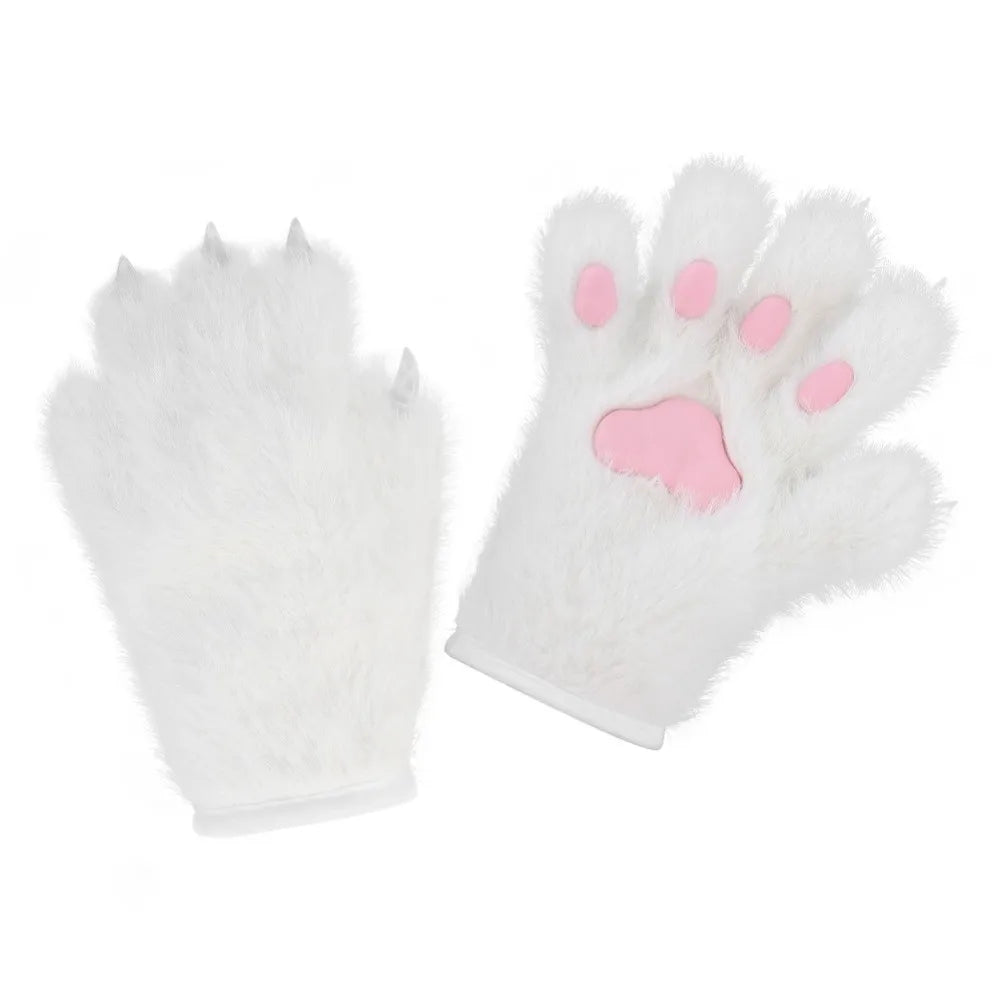 Cute Cartoon Cat Paw Gloves – Thick Furry Warm Mittens, Puppy Claw Cosplay Props for Parties, Costumes & Anime Events