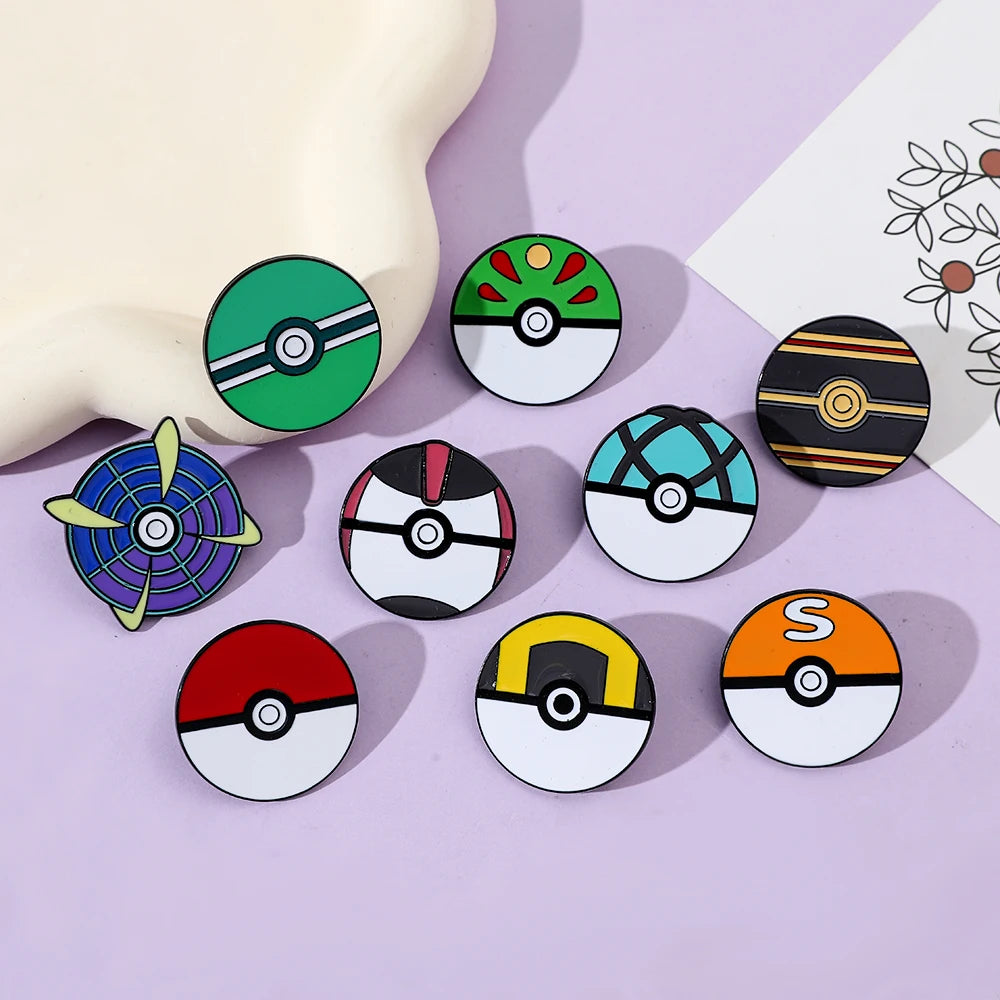 14PCS Pokémon Poké Ball Enamel Brooch Set – Minimalist Cartoon Metal Pins for Backpack & Clothing Accessories