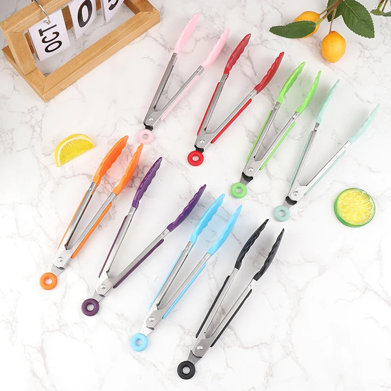 Silicone BBQ Grilling Tongs – Non-Stick Stainless Steel Kitchen Cooking, Salad & Serving Tongs