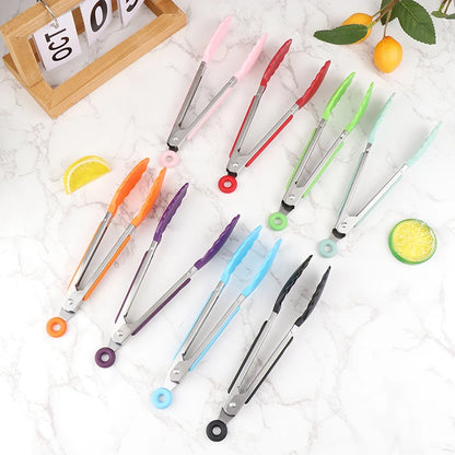 Silicone BBQ Grilling Tongs – Non-Stick Stainless Steel Kitchen Cooking, Salad & Serving Tongs