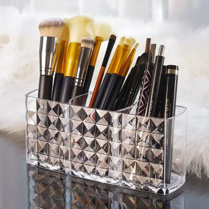 Diamond Pattern Mirror Cosmetic Storage Box – Bathroom Organizer Rack for Lipstick, Makeup, Skincare & Beauty Accessories Storage