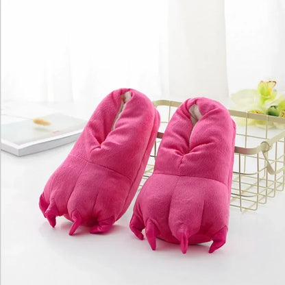 Women’s Plush Animal Slippers – Thick Fluffy Non-Slip Indoor House Shoes with Dinosaur, Cow, Cat Paw & Claw Designs