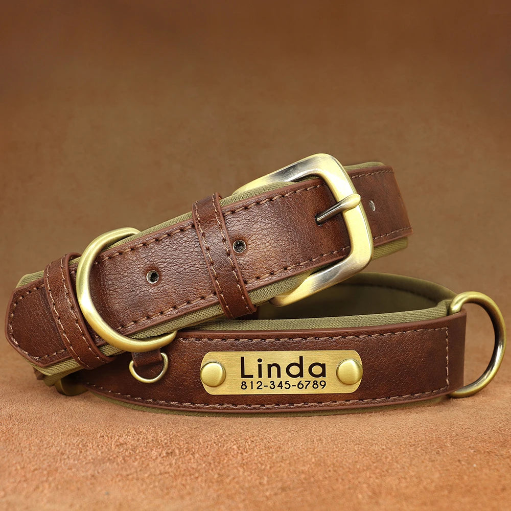 Collar de perro de piel sintética personalizado con placa de identificación grabada gratuita – Collar ajustable suave acolchado para perros pequeños, medianos y grandes