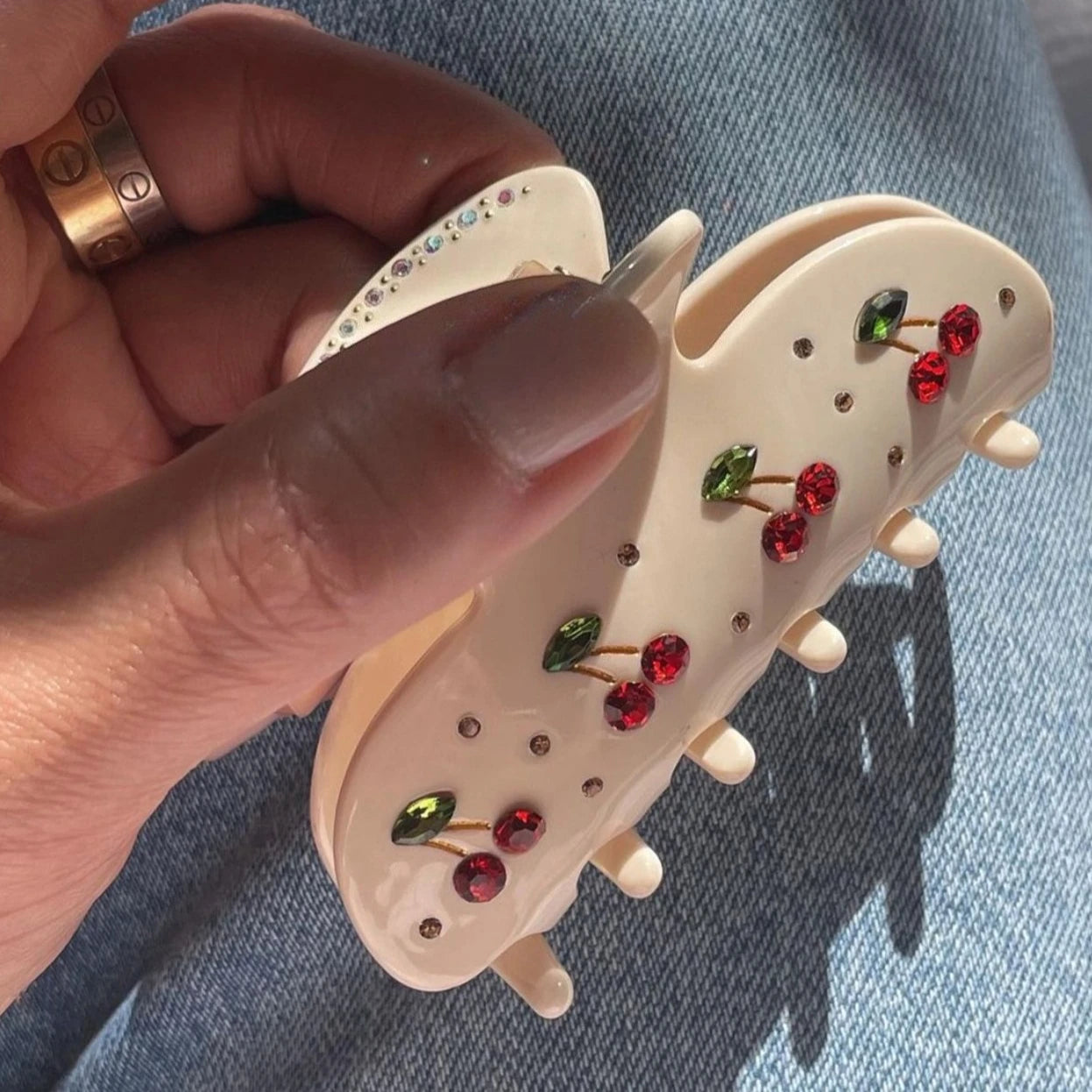 Pinzas para el pelo de cereza bonitas – Pinzas para el pelo de acetato con diamantes de imitación de frutas, flores y mariposas para mujeres y niñas | Accesorios para el pelo de moda Kawaii