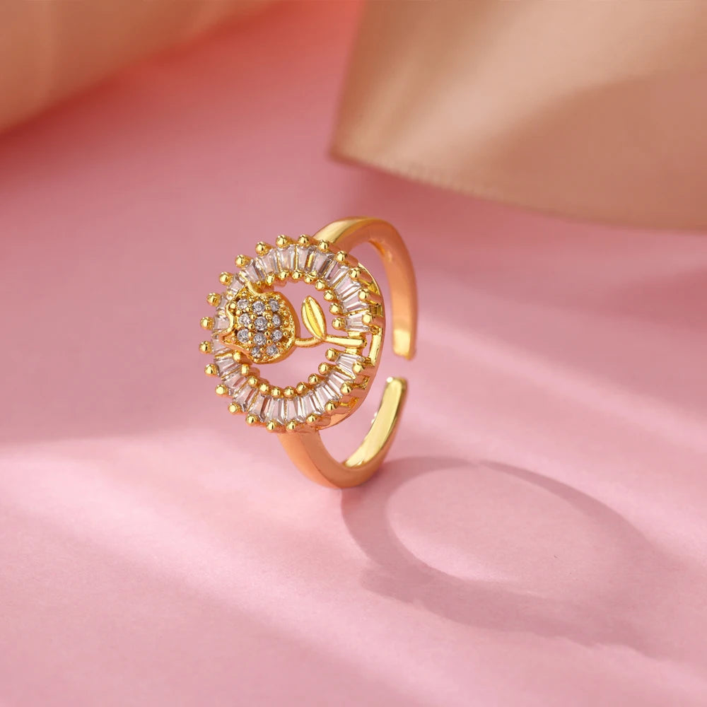 Anillo de circonita de acero inoxidable ajustable con diseño de ojo turco – Anillo de boda geométrico de color dorado para mujer | Regalo de joyería de lujo de moda