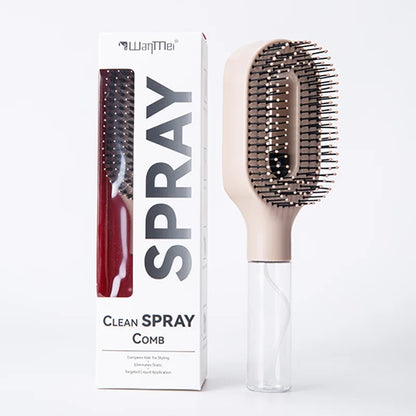2-in-1 Detangling Spray Hair Brush with Water Mist Bottle – Anti-Static Scalp Massage Comb for All Hair Types