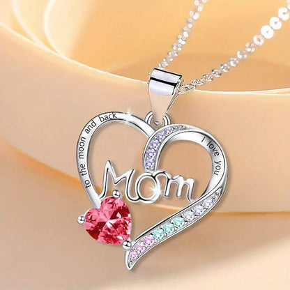 I Love You Mom Heart Pendant Necklace – Acrylic Decor with Alloy Chain, White K Plated Fashion Jewelry Gift for Women