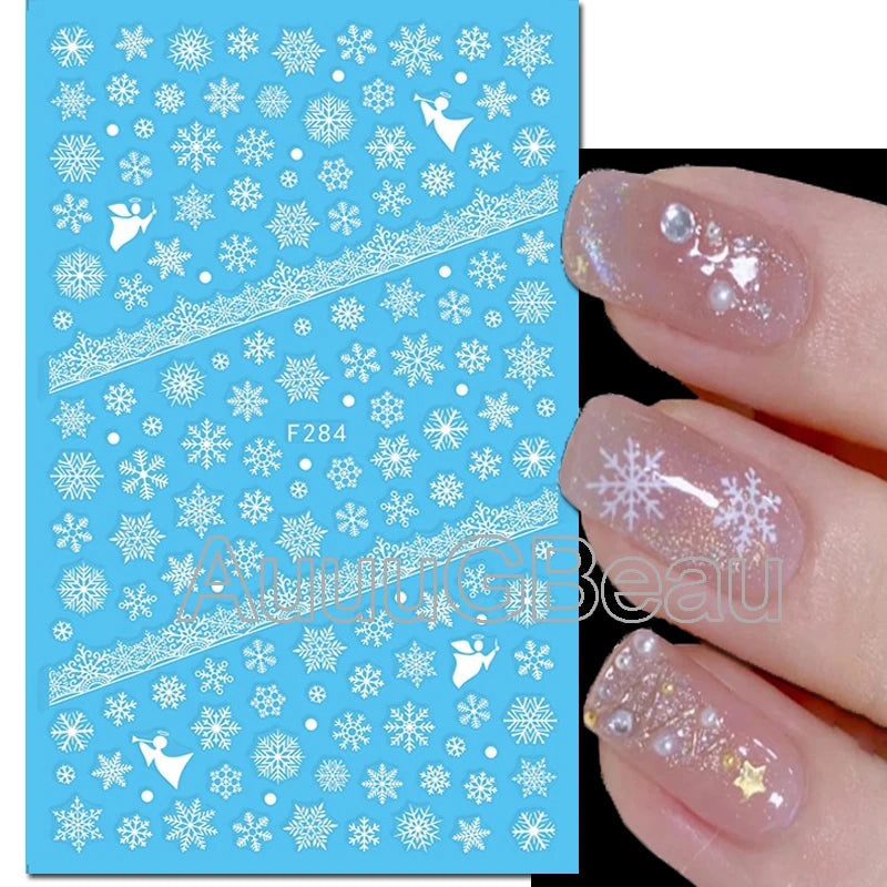 3D Christmas Nail Art Stickers – Snowflake & Winter Tree Nail Decals for Nail Tips Decoration