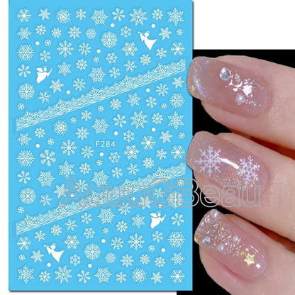 3D Christmas Nail Art Stickers – Snowflake & Winter Tree Nail Decals for Nail Tips Decoration