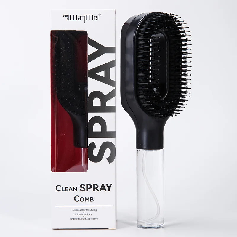 2-in-1 Detangling Spray Hair Brush with Water Mist Bottle – Anti-Static Scalp Massage Comb for All Hair Types