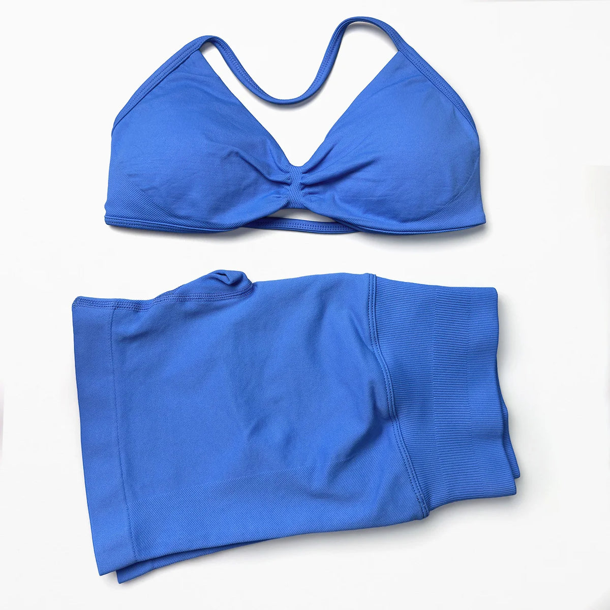 Seamless 2-Piece Yoga Sports Set – Strappy Halter Crop Top with Removable Pads & Quick-Dry Backless Shorts for Gym and Fitness