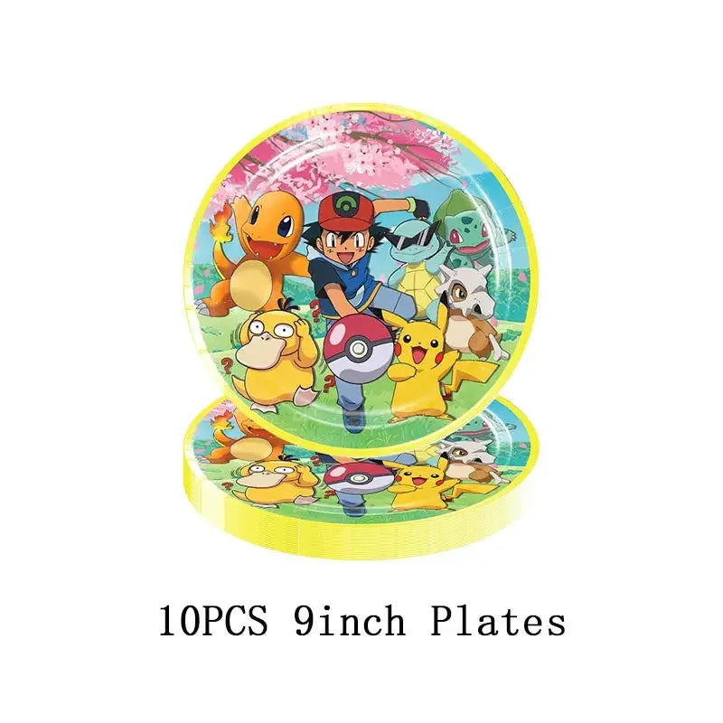 Pokémon Theme Birthday Party Decorations – Cartoon Pokémon Go Tableware Set (Cups, Plates & Pikachu Balloons) for Baby Shower & Party Favors