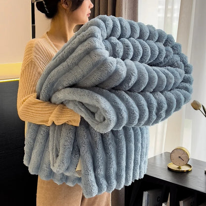 Soft Fluffy Throw Blanket – 250 GSM Warm Striped Blanket for Bed, Sofa & Couch
