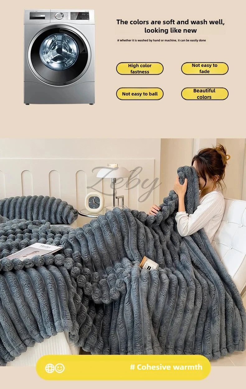 Manta Suave de Felpa de Conejo Artificial – Manta Gruesa Cálida para Sofá, Cama y Confort Otoñal