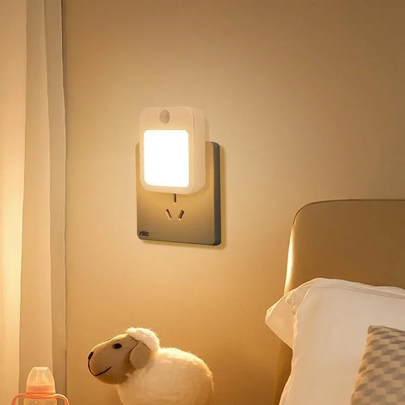 Motion Sensor LED Night Light – Dimmable EU Plug-In Cabinet & Bedside Lamp for Bedroom, Baby Room, Hallway & Bathroom